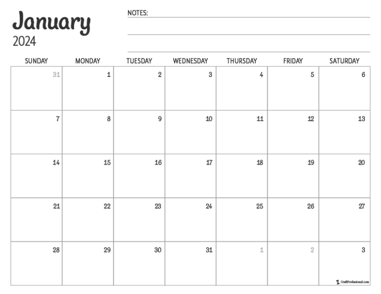 2024 January Calendar Printable: Your Guide to Staying Organized and Productive