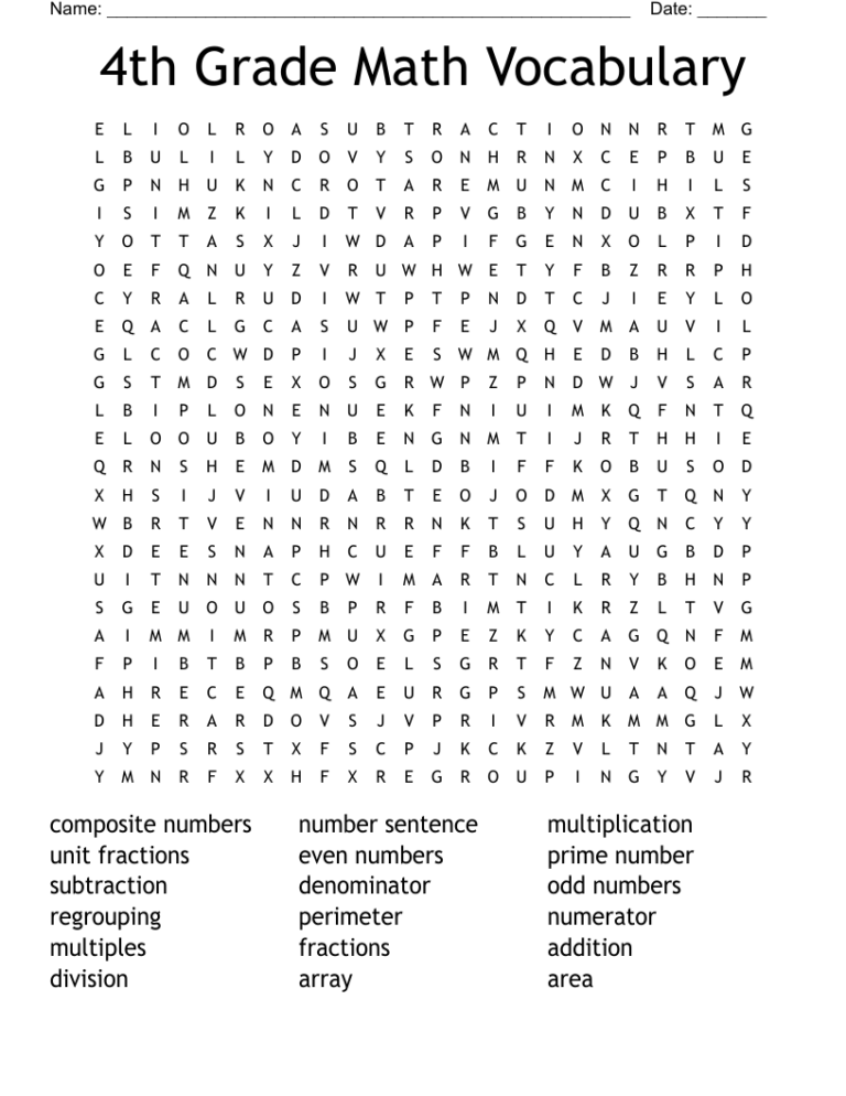 4th Grade Math Word Search Printable: Engage Students in Mathematical Discovery