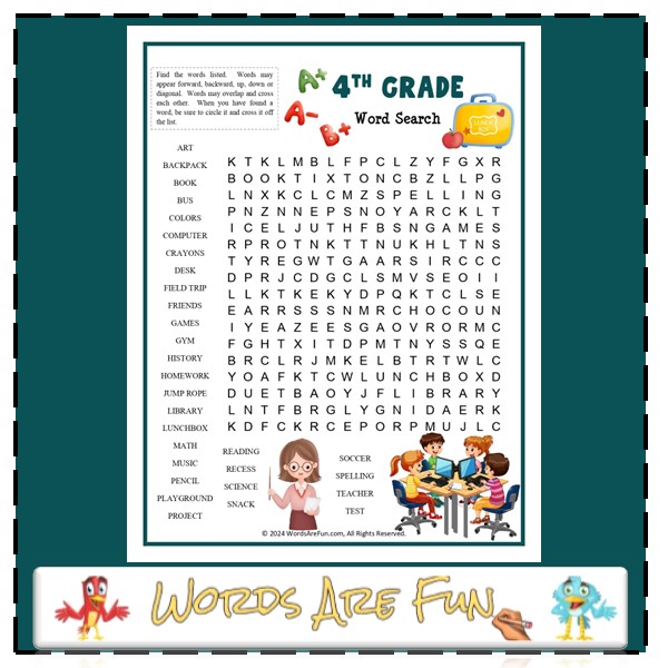 4th Grade Printable Word Search: Engage Young Minds in Learning and Fun