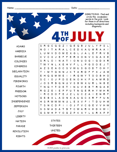 4th Of July Printable Word Search: A Patriotic Puzzle For Independence Day