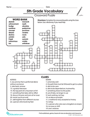 5th Grade Printable Crossword Puzzles: A Comprehensive Guide