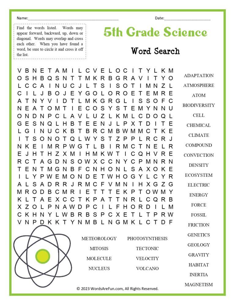 5th Grade Printable Word Search: Enhancing Literacy and Problem-Solving Skills