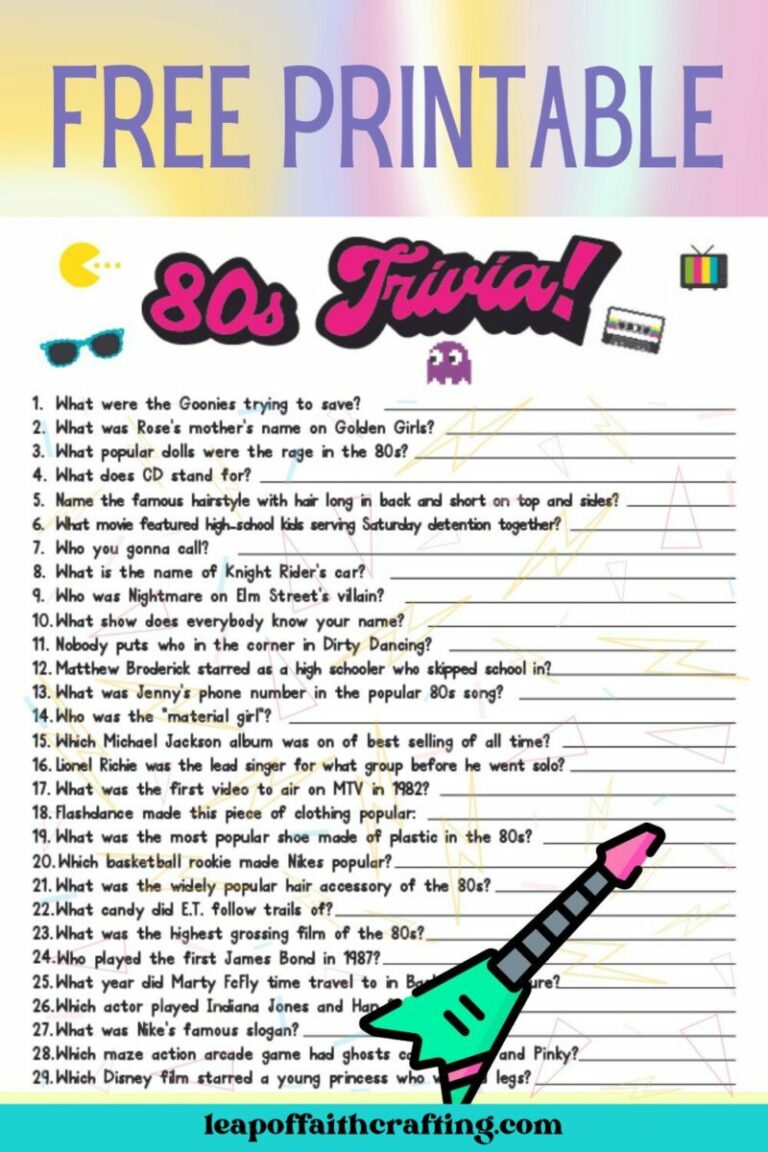 80’s Trivia Questions and Answers: A Printable Journey to the Decade of Excess