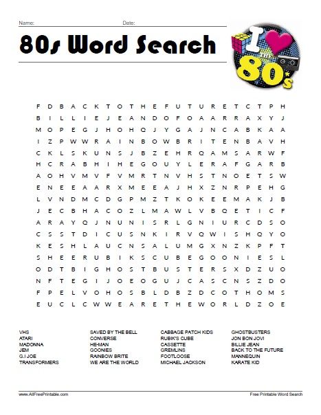 80s Word Search Printable: A Nostalgic Puzzle Adventure