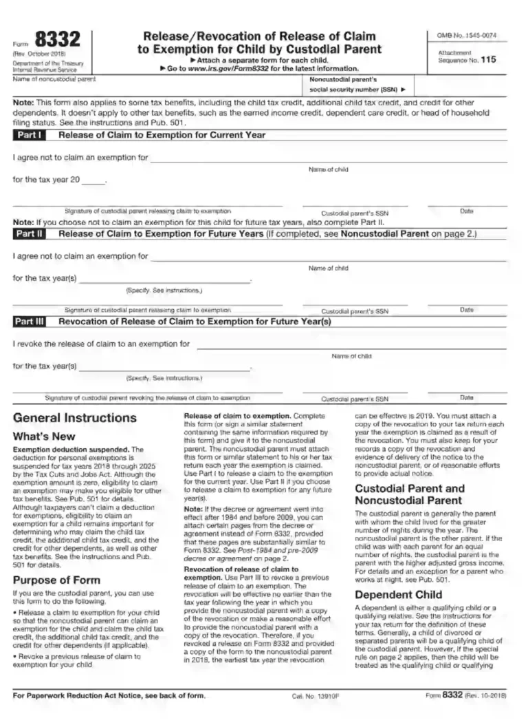 8332 Tax Form Printable: A Comprehensive Guide to Understanding and Completing Form 8332