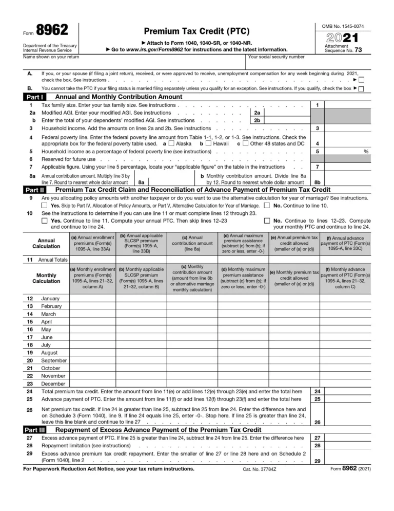 8962 Form 2021 Printable: A Comprehensive Guide