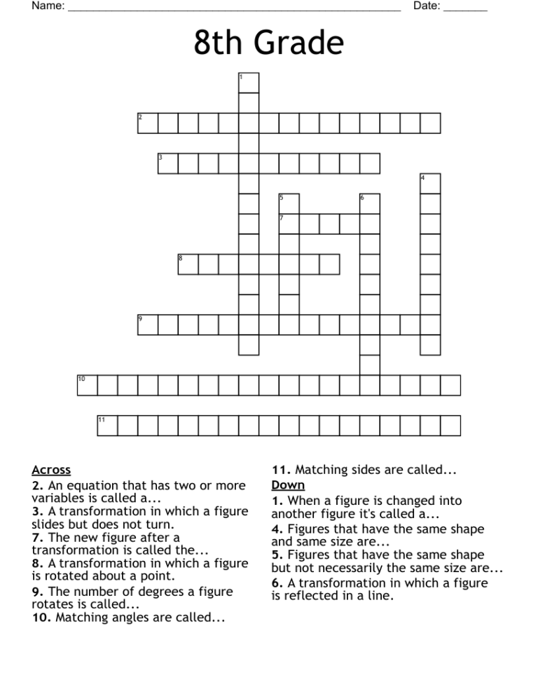 8th Grade Crossword Puzzles Printable: An Educational and Engaging Resource