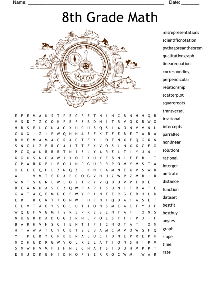 8th Grade Math Word Search: Free Printable for Educational Fun