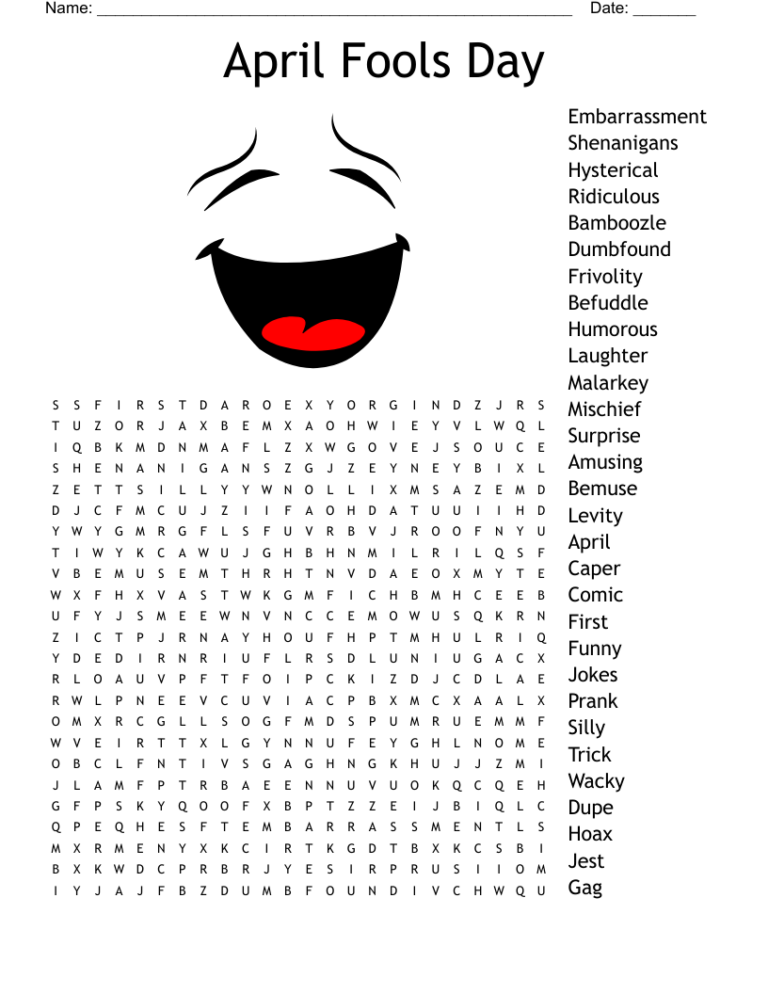 April Fools Word Search Printable: Laughter, Puns, and Hidden Surprises