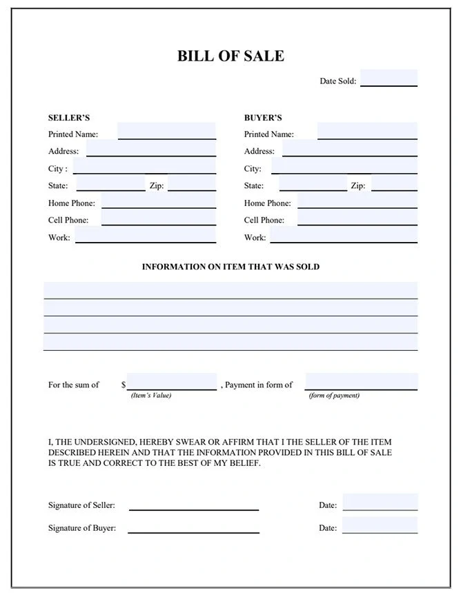 Bill Of Sale Printable Form: Your Essential Guide to Legal Documentation