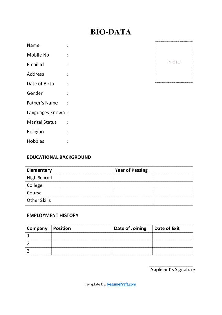 Biodata Printable Form: A Comprehensive Guide to Creating a Standout Profile