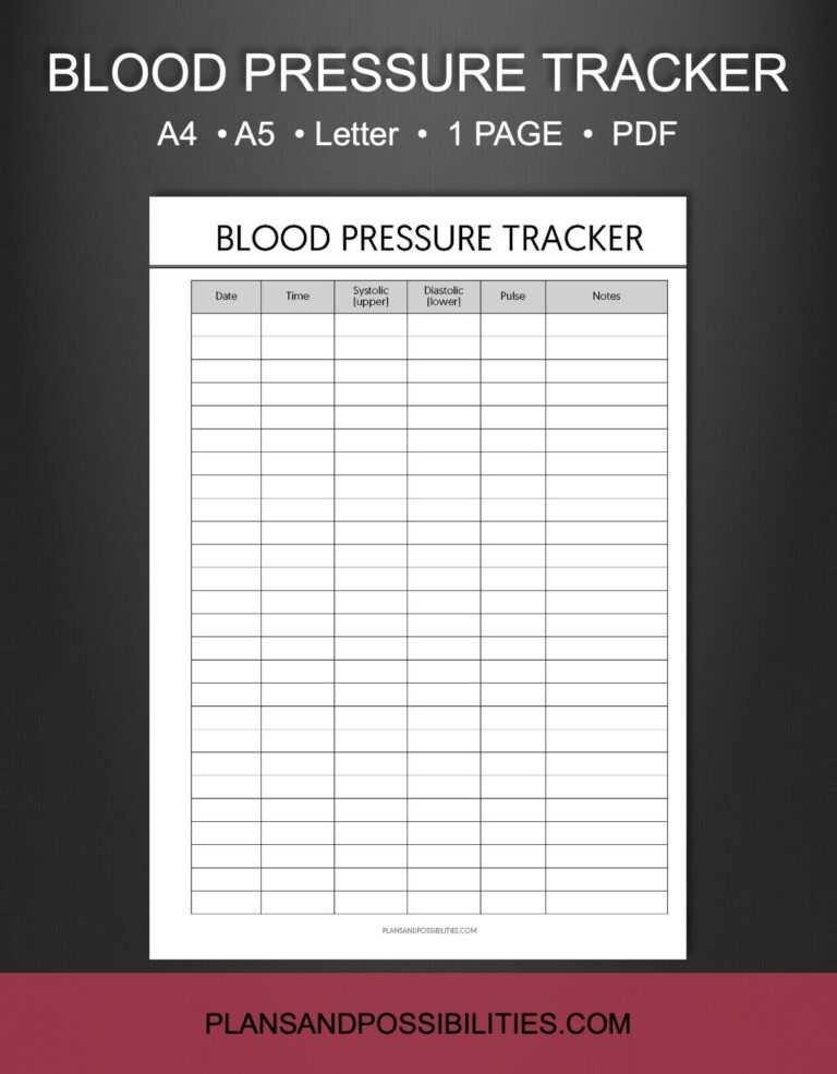 Blood Pressure Tracker Printable Tracker: A Comprehensive Guide to Managing Your Blood Pressure