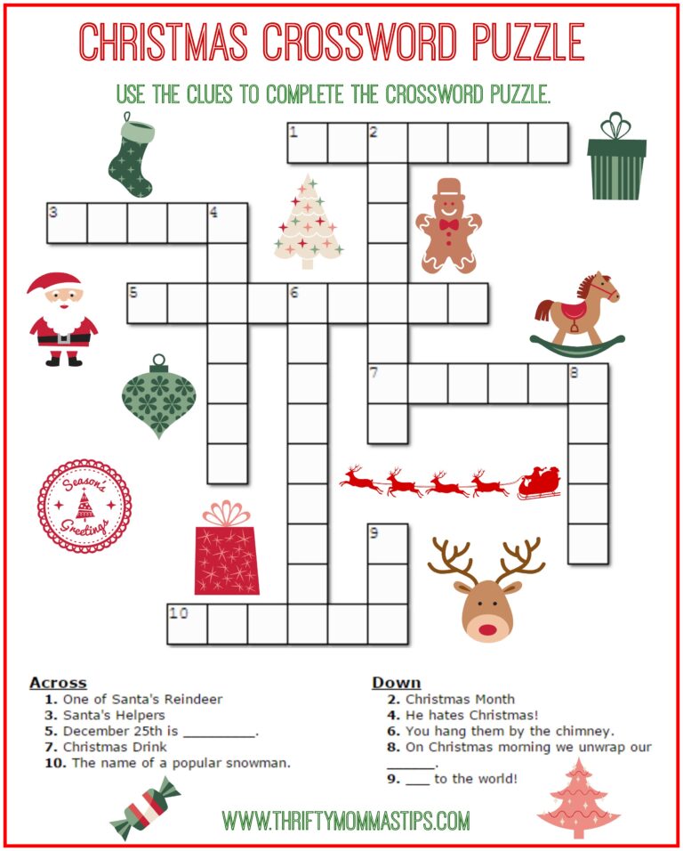 Christmas Crossword Free Printable Pdf