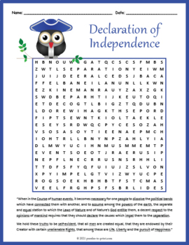 Declaration Of Independence Word Search Printable: An Educational Tool for History and Literacy