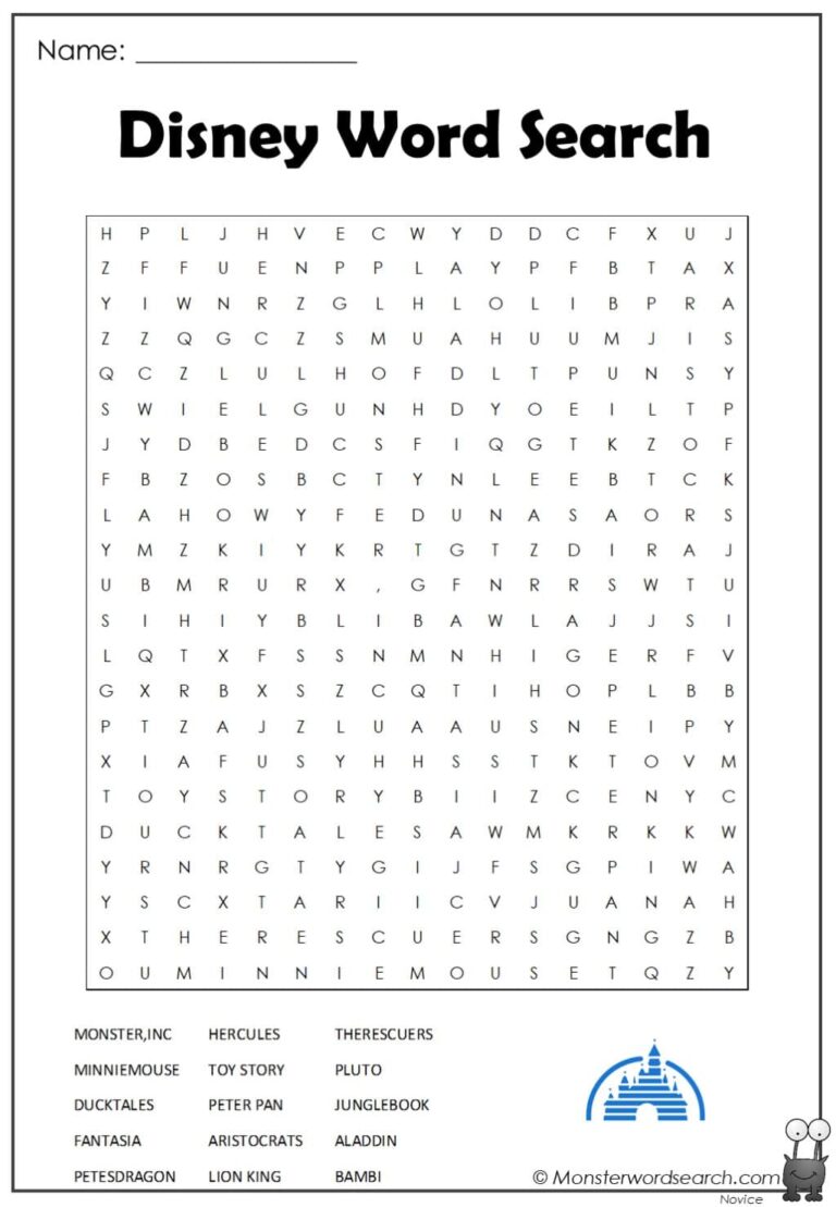 Disney Printable Word Search: An Educational and Entertaining Activity for All Ages