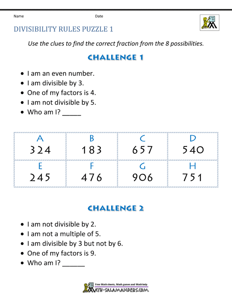 Divisibility Rules Printable Worksheet: A Comprehensive Guide to Number Theory