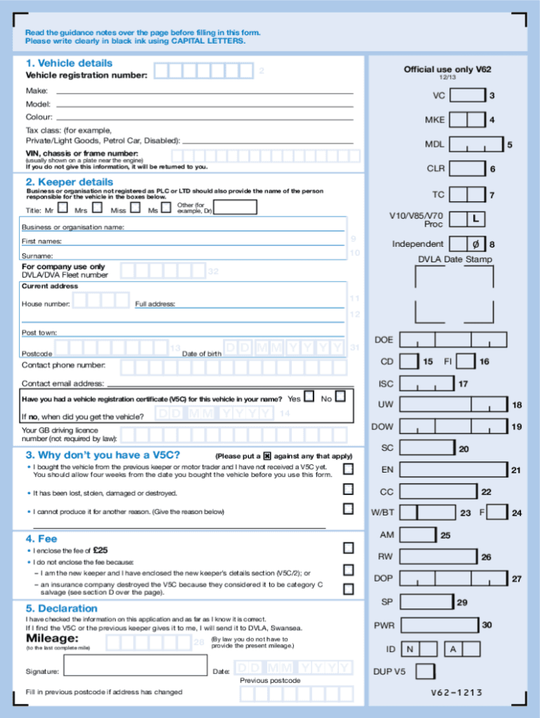 Dvla V62 Printable Form: A Comprehensive Guide to Vehicle Registration