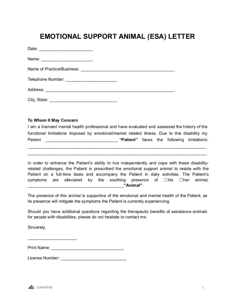 Emotional Support Animal Printable Form: A Comprehensive Guide to Legal Protection and Accommodation