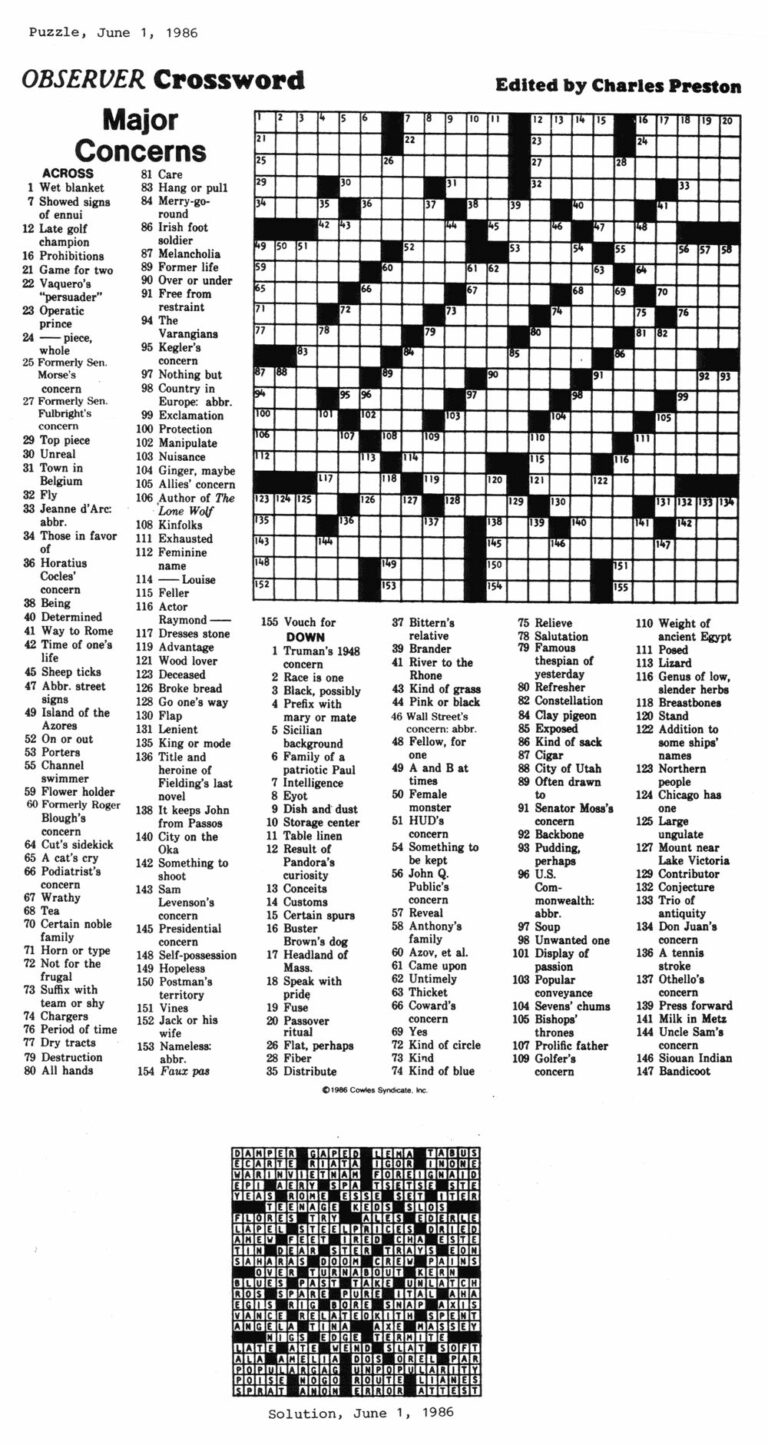 Eugene Sheffer Printable Crossword Puzzle For Today