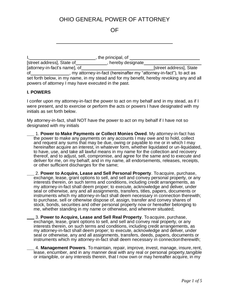 Financial Power of Attorney Ohio Printable Form: A Comprehensive Guide