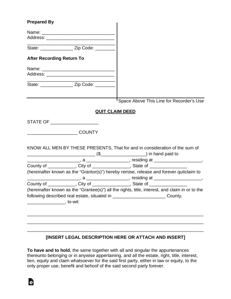 Free Printable Quit Claim Deed Form: A Comprehensive Guide