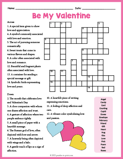 Free Printable Valentine Crossword Puzzles For Adults