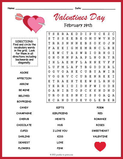 Free Printable Word Search Valentine’s Day: Love-Themed Puzzles for a Romantic Holiday