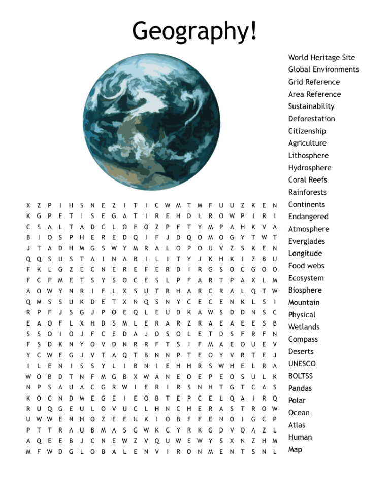 Geography Word Search Printable: Engage in Learning Geography
