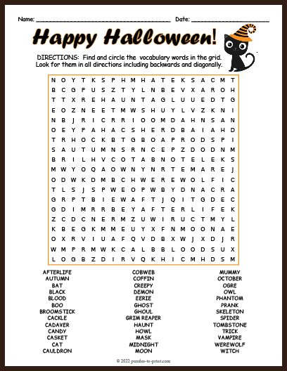 Halloween Printable Word Search: Spooky Fun for All Ages