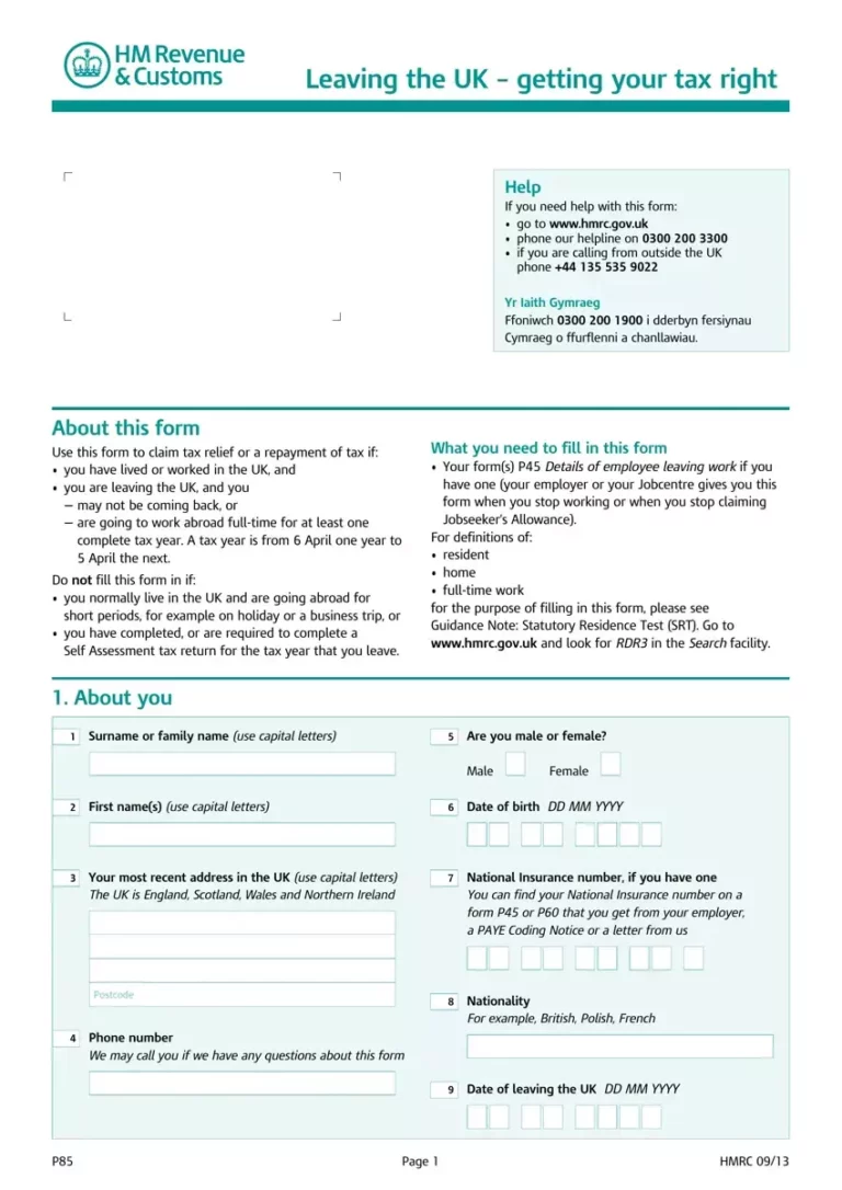 **Hmrc P85 Printable Form: Your Guide to Completing and Submitting**