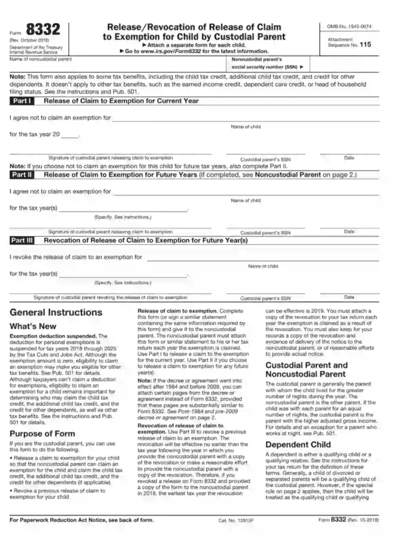 IRS Form 8332 Printable: A Comprehensive Guide to Filing
