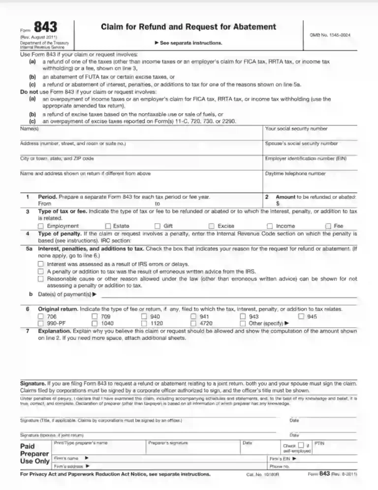 Irs Form 843 Printable: A Comprehensive Guide to Understanding and Completing the Form