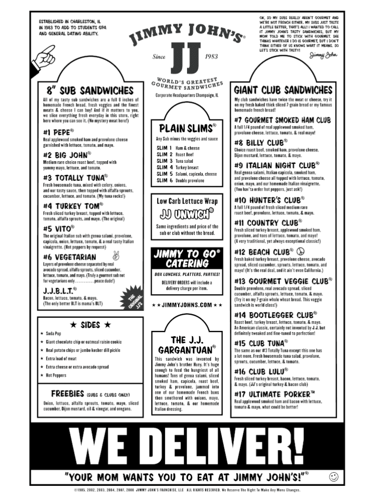 Jimmy John’s Printable Order Form: Customize and Order with Ease