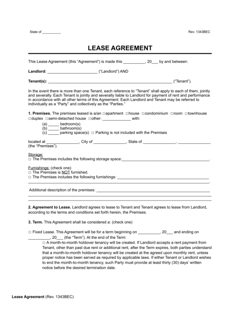 Lease Agreement Printable Form: A Comprehensive Guide