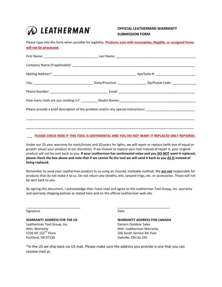 Leatherman Warranty Printable Form: A Guide to Warranty Claims