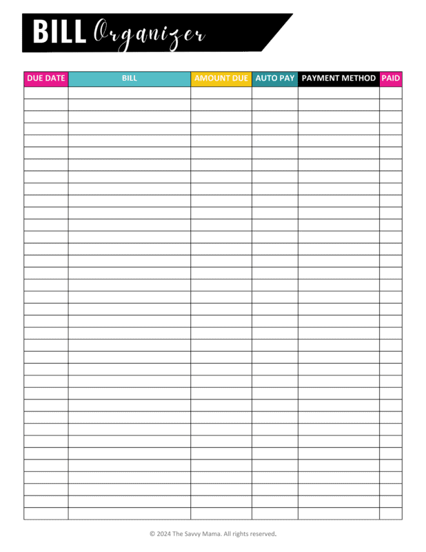 Monthly Bill Template Free Printable: Your Key to Financial Organization