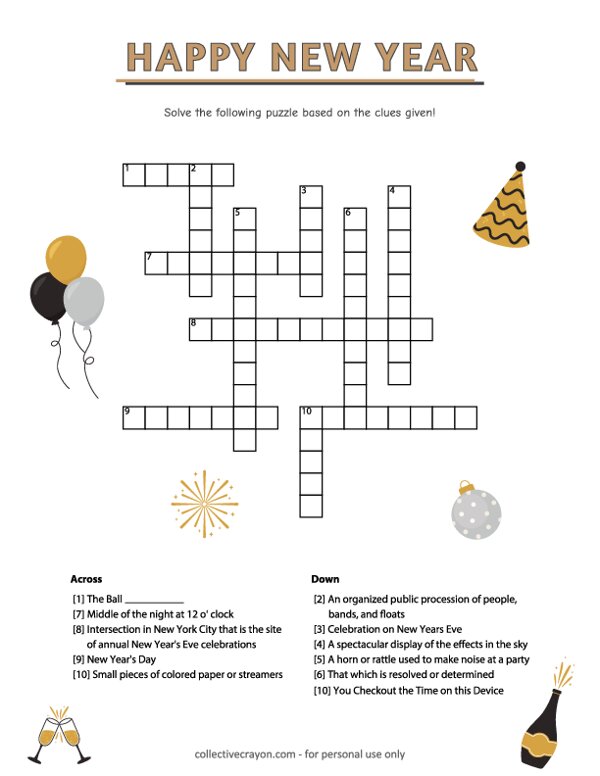 New Year Crossword Puzzle Printable: A Festive Way to Ring in the New Year