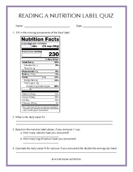 Nutrition Label Quiz Printable: Test Your Nutrition Knowledge