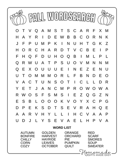 October Word Search Free Printable: Fall Fun for All Ages