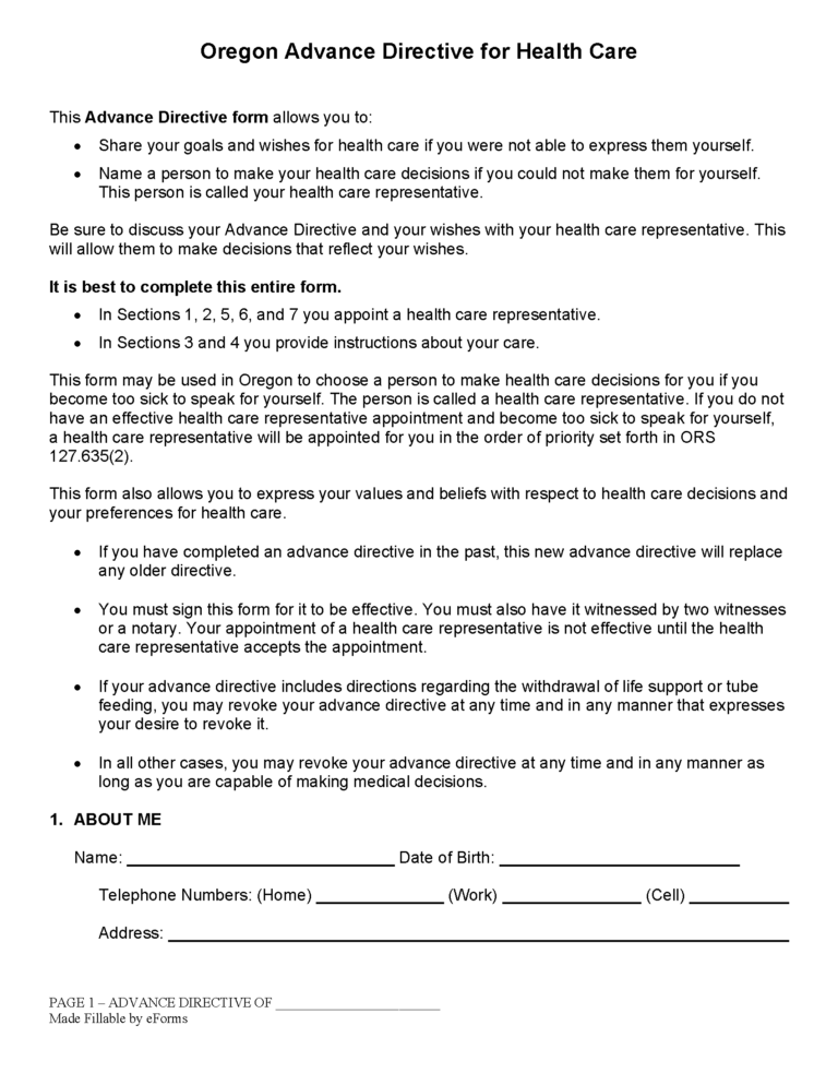 Oregon Advance Directive Printable Form: A Guide to End-of-Life Planning