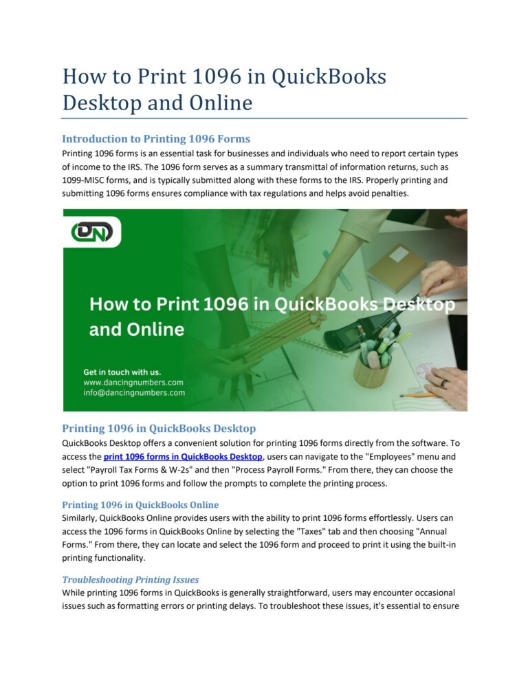 Print 1096 Form Quickbooks Desktop: A Comprehensive Guide