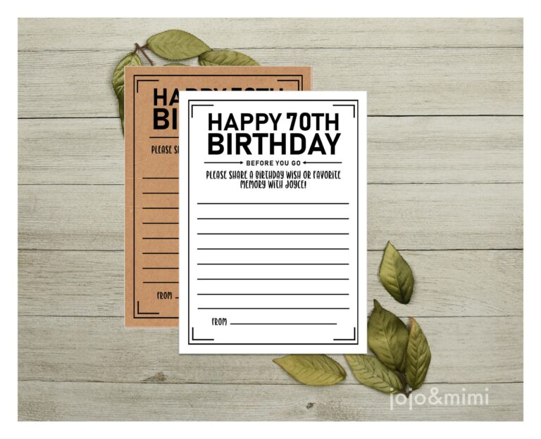 Printable 70th Birthday Cards: Create Personalized Greetings to Celebrate a Milestone