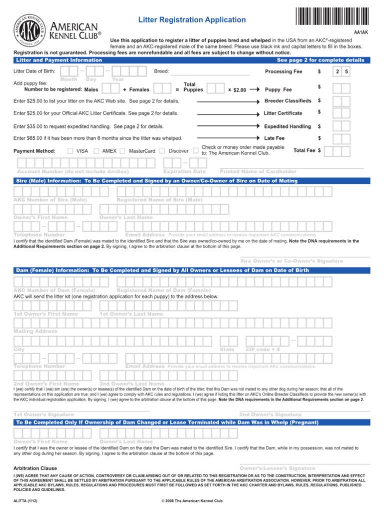 Printable AKC Litter Registration Form: A Comprehensive Guide for Breeders