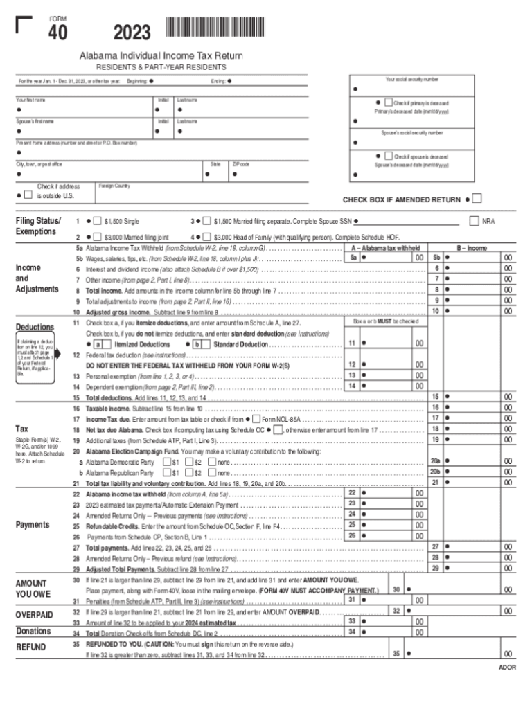 Printable Alabama Form 40 2023: A Comprehensive Guide to Filing