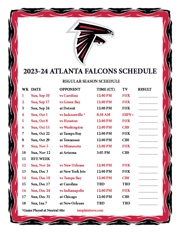 Printable Atlanta Falcons Schedule 2024: Your Guide to the Season