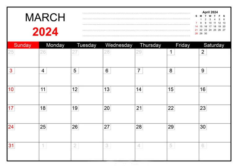 Printable Calendar March 2024: A Guide to Organization and Productivity