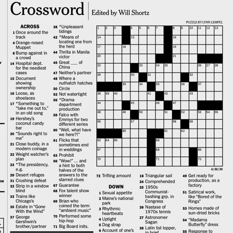 Printable Crossword New York Times: Enhance Your Mind and Enjoyment