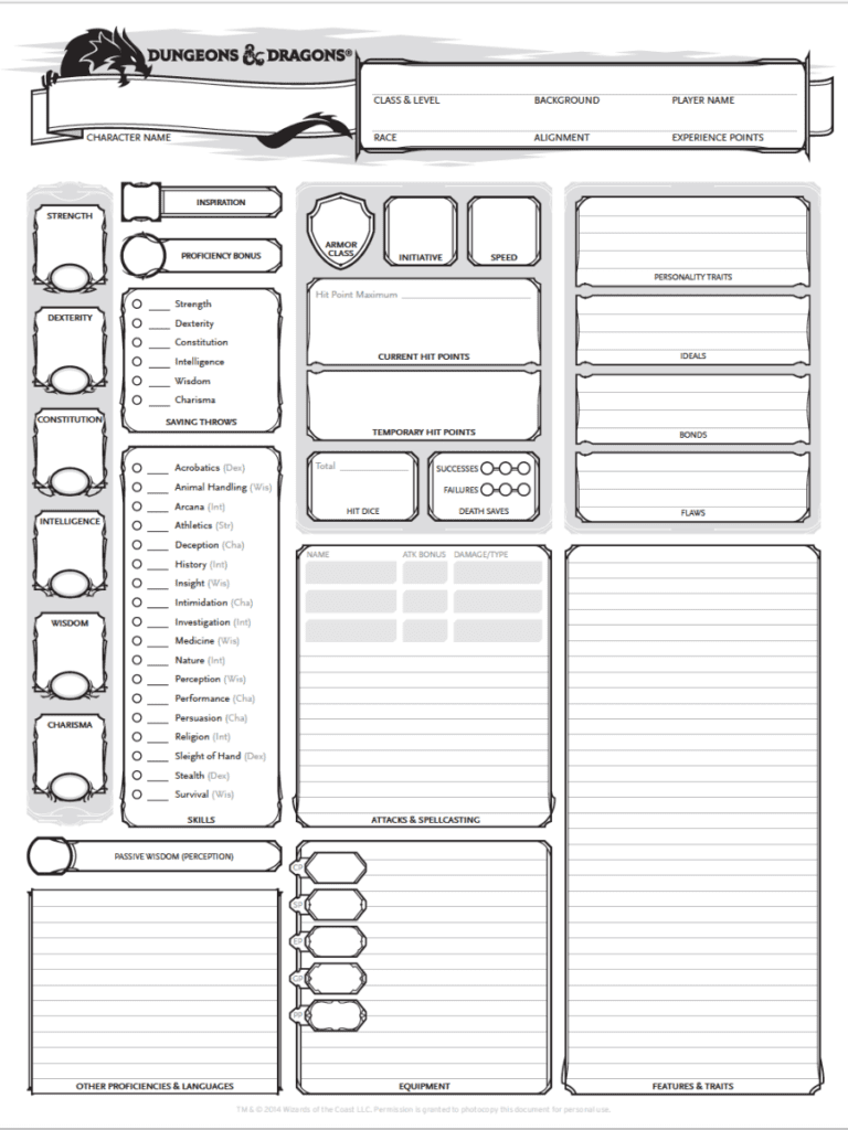 Printable D&D Character Sheet: Design, Customization, and Digital Integration