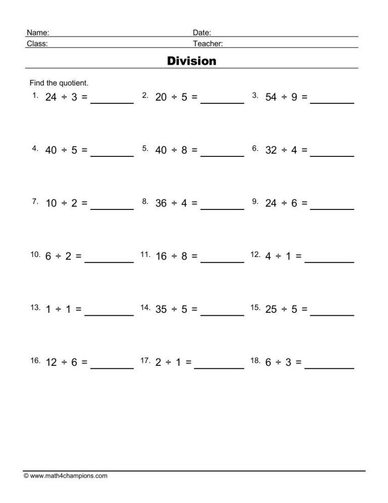 Printable Division Worksheet: A Comprehensive Guide for Students and Educators