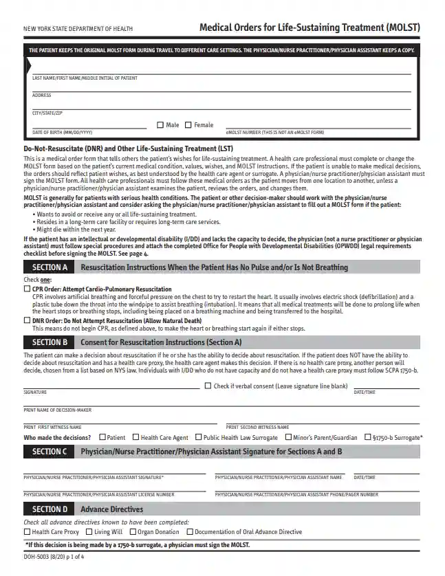Printable DNR Form New York: A Guide to End-of-Life Planning